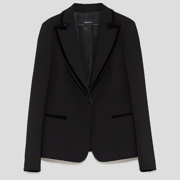 Zara blk velvet contrasting tuxedo collar blazer - Picture 2 of 6